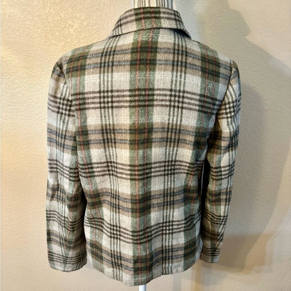 Vintage Evan Picone Top Sz 6 Wool Blend Snap-Up Plaid Tan Brown Long Sleeves - Picture 6 of 14